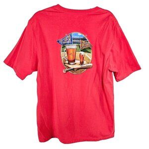 Tommy Bahama Mens Graphic T Size Large Red Shirt Pitcher Catcher Baseball Party
